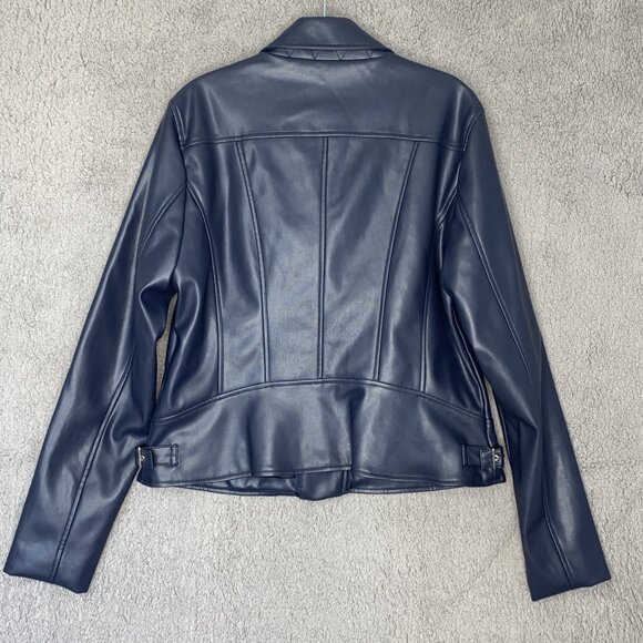 Tommy Hilfiger Navy Women's Sz L Faux Leather Jacket ‘Flaw” Read Desc - Picture 2 of 10